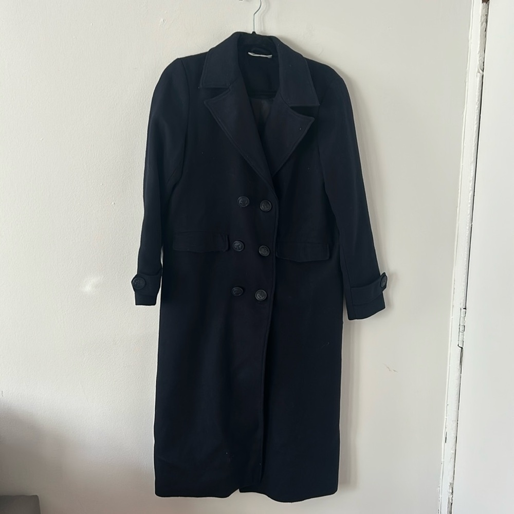 Noisy May Women's Navy Longline Classic Button Front Trench Coat Size Medium
